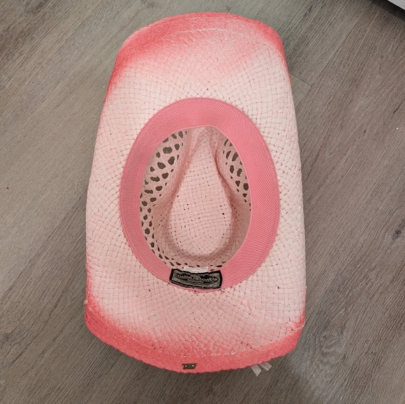 Vintage Coastal Headwear Pink Tea Stain Straw COWBOY HAT WESTERN cowgirl - Picture 7 of 10